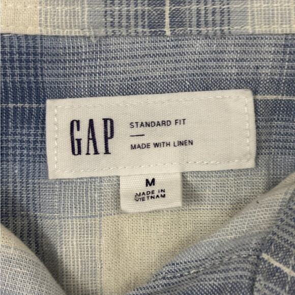 GAP Blue and Cream Plaid Linen Blend Long Sleeve Men’s Shirt Size Medium - Picture 2 of 6